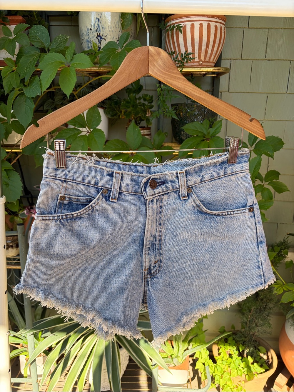 Vintage Levi’s Orange Tab Light Wash Ripped Denim Shorts